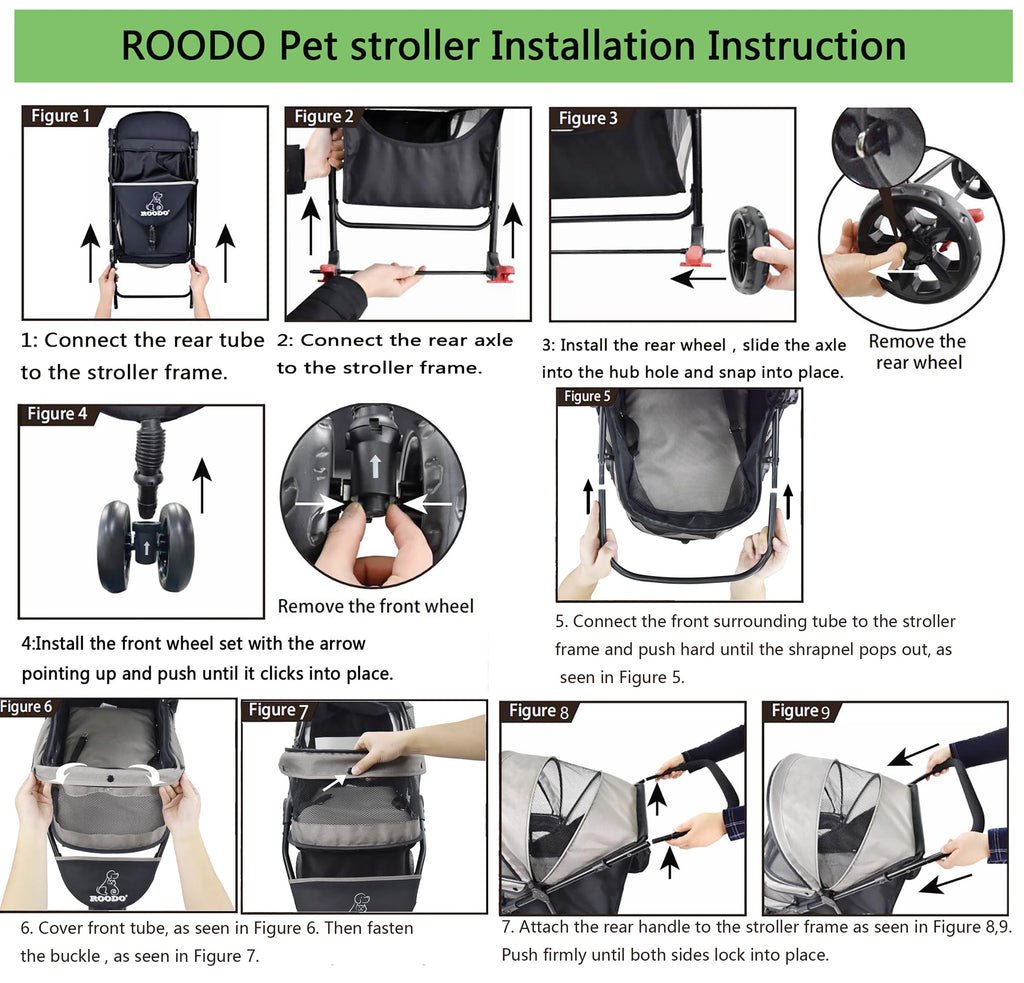 ROODO 3 Wheel Dog Pet Cat Stroller Best Lightweight Foldable Compact Portable Jogger All Terrain Travel Pet Gear Puppy Kitty Stroller for up to 30lbs Medium Small Dogs and Cats(Light Khaki)