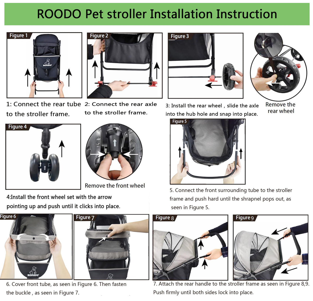 ROODO 3 Wheel Dog Pet Cat Stroller Best Lightweight Foldable Compact Portable Jogger All Terrain Travel Pet Gear Puppy Kitty Stroller for up to 30lbs Medium Small Dogs and Cats(Light Khaki)