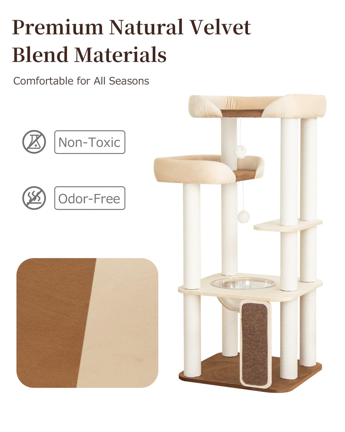 Cat Tree Tower Wooden 37.4''(95 cm), Large Cat Tree with Jump Platform &amp; Play Ball for Indoor Cats, Ideal Cat's Climbing Frame &amp; Playhouse (Linen Fabric Light Grey)
