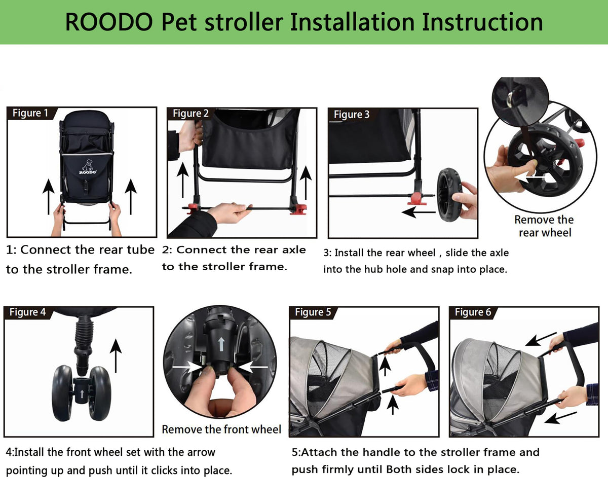 ROODO 3 Wheel Dog Pet Cat Stroller Best Lightweight Foldable Compact Portable Jogger All Terrain Travel Pet Gear Puppy Kitty Stroller for up to 30lbs Medium Small Dogs and Cats(Light Khaki)
