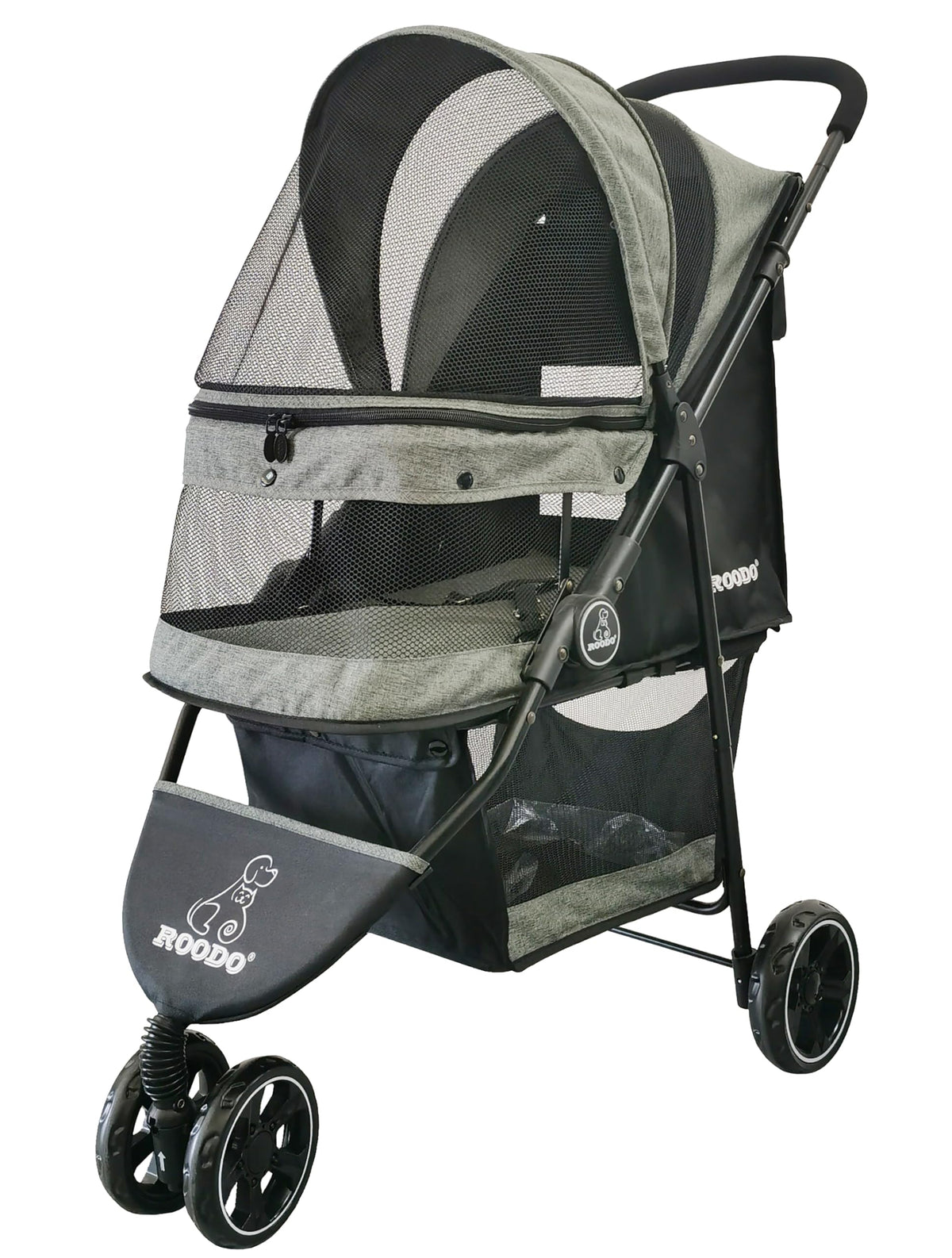 ROODO 3 Wheel Dog Pet Cat Stroller Best Lightweight Foldable Compact Portable Jogger All Terrain Travel Pet Gear Puppy Kitty Stroller for up to 30lbs Medium Small Dogs and Cats(Light Khaki)