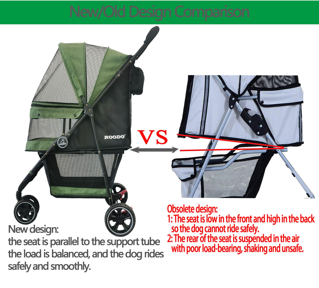 ROODO 3 Wheel Dog Pet Cat Stroller Best Lightweight Foldable Compact Portable Jogger All Terrain Travel Pet Gear Puppy Kitty Stroller for up to 30lbs Medium Small Dogs and Cats(Light Khaki)