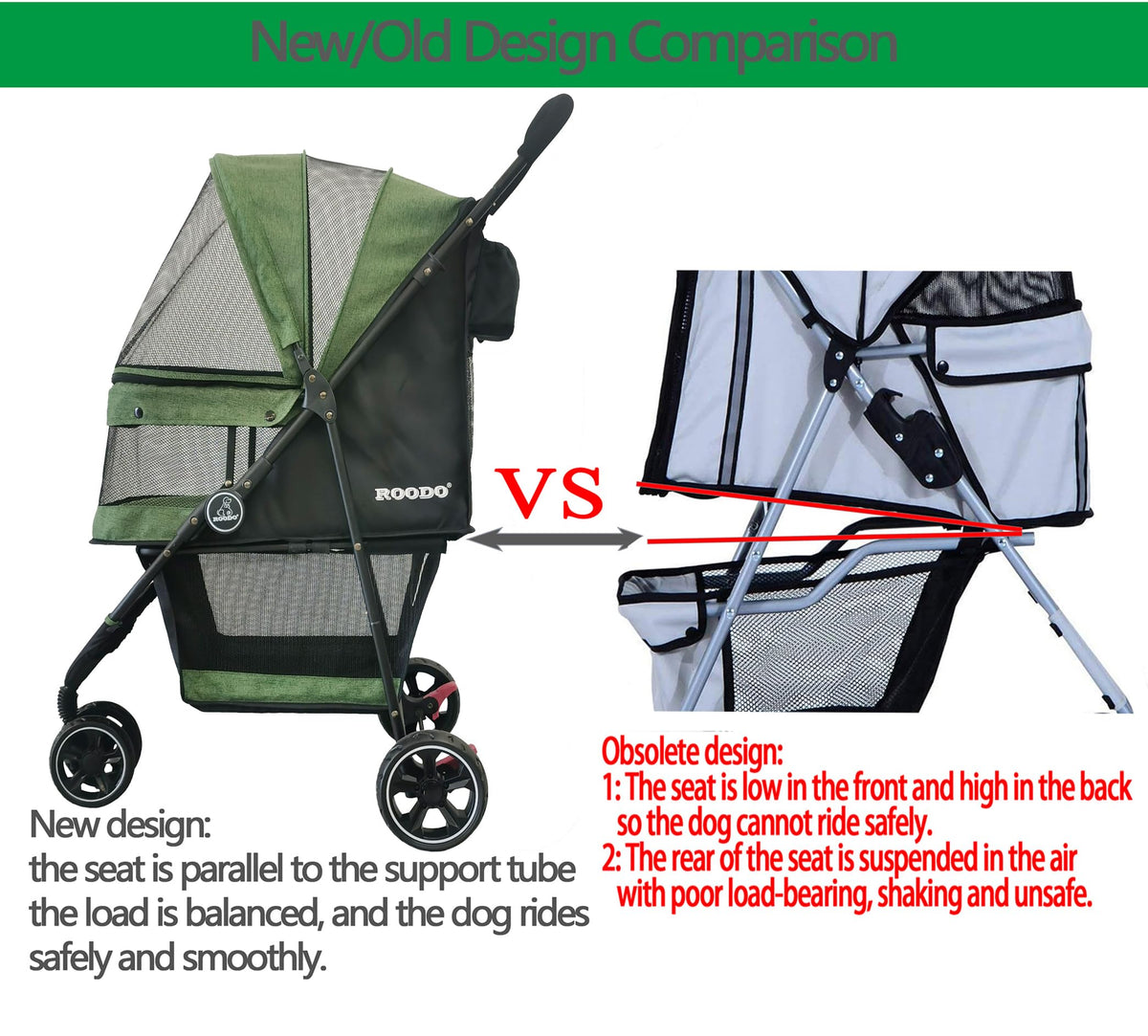 ROODO 3 Wheel Dog Pet Cat Stroller Best Lightweight Foldable Compact Portable Jogger All Terrain Travel Pet Gear Puppy Kitty Stroller for up to 30lbs Medium Small Dogs and Cats(Light Khaki)