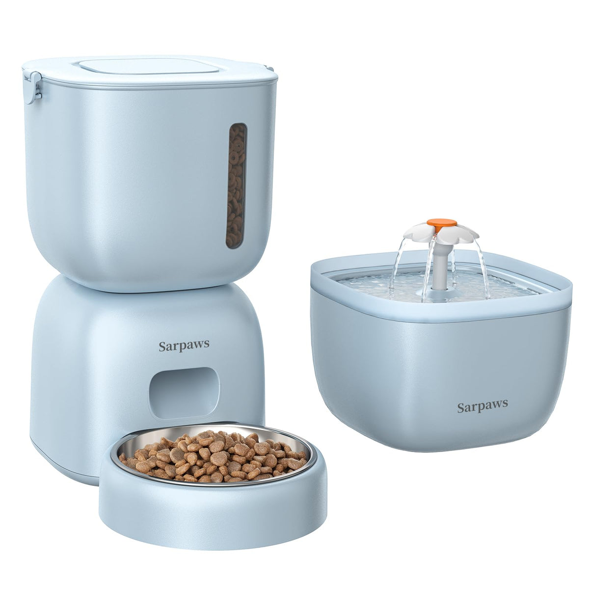 Automatic Cat Feeder and Water Dispenser FW1, Wire or Battery Cat Food Dispenser Timer Pet Feeder - Locking Lid, Desiccant Bag, Programmable Portion Control, 4 Daily Meals, 10s Voice Recorder