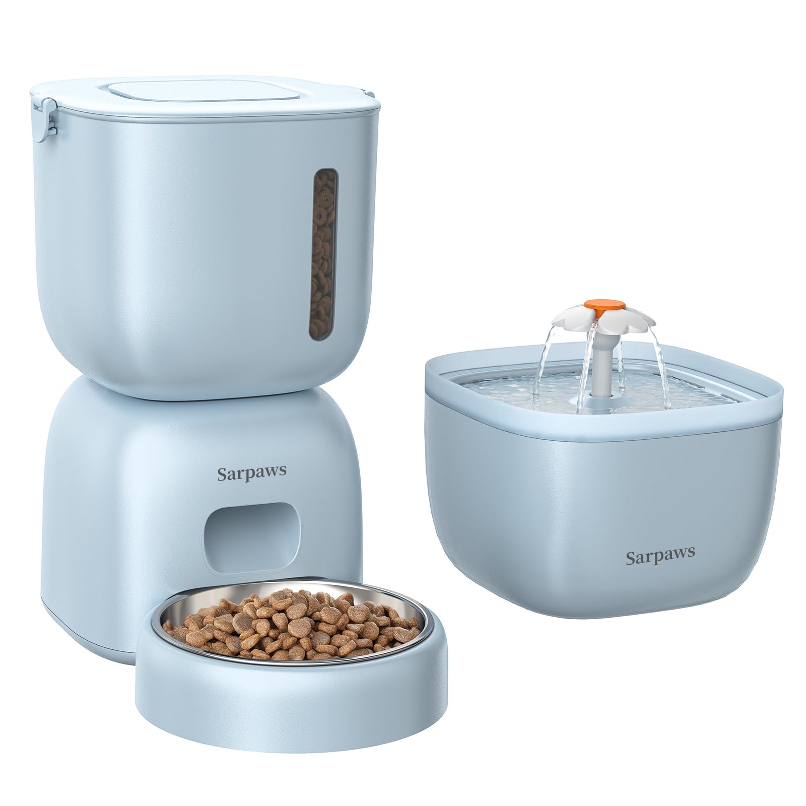 Automatic Cat Feeder and Water Dispenser FW1, Wire or Battery Cat Food Dispenser Timer Pet Feeder - Locking Lid, Desiccant Bag, Programmable Portion Control, 4 Daily Meals, 10s Voice Recorder