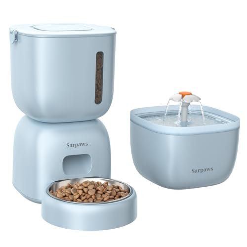 Automatic Cat Feeder and Water Dispenser FW1, Wire or Battery Cat Food Dispenser Timer Pet Feeder - Locking Lid, Desiccant Bag, Programmable Portion Control, 4 Daily Meals, 10s Voice Recorder