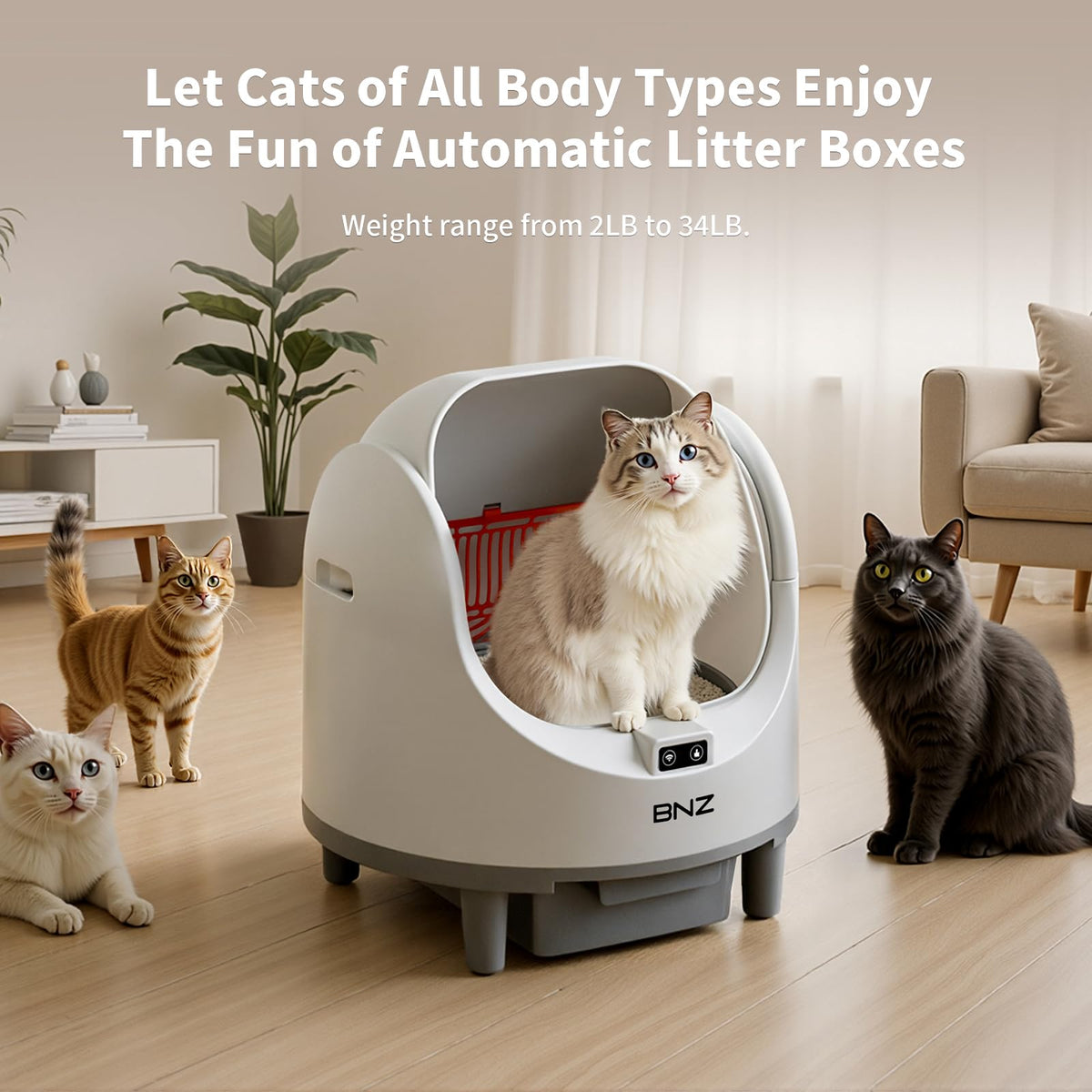Self Cleaning Cat Litter Box for Multiple Cats,Automatic,Spacious Open Top,Weight Sensing Safety Design,Quite,Smart App Control,14 Days of Large Capacity,Easy to Use,with A Fan to Remove Odors,White