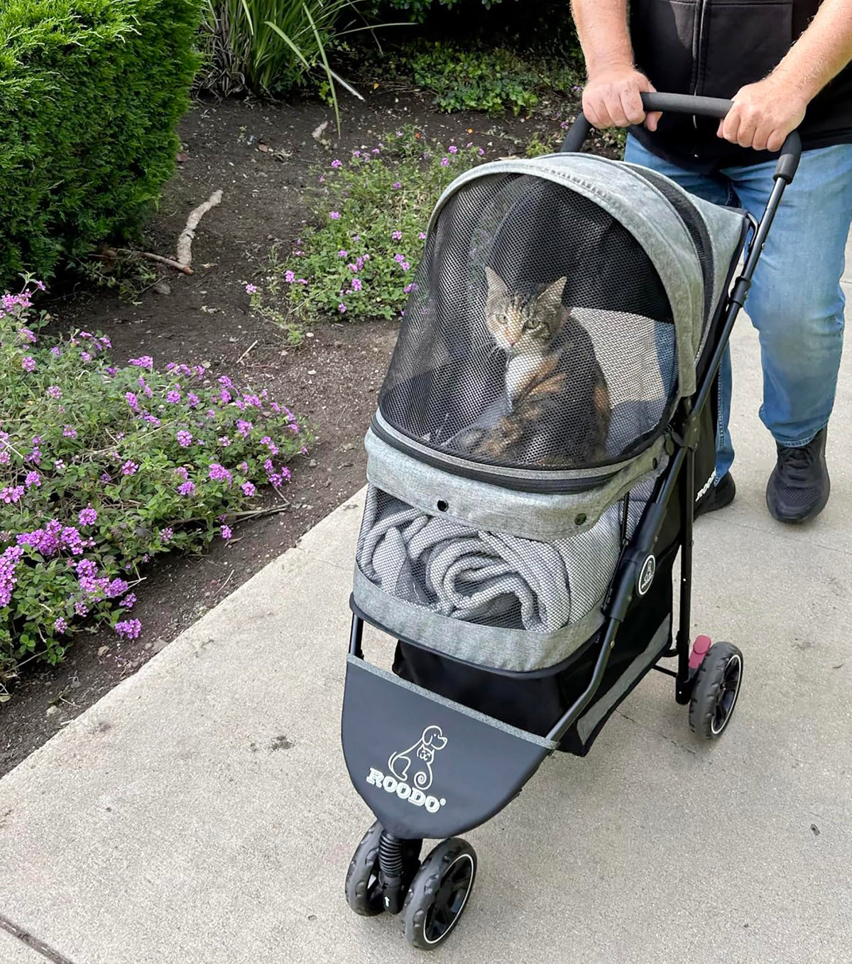 ROODO 3 Wheel Dog Pet Cat Stroller Best Lightweight Foldable Compact Portable Jogger All Terrain Travel Pet Gear Puppy Kitty Stroller for up to 30lbs Medium Small Dogs and Cats(Light Khaki)