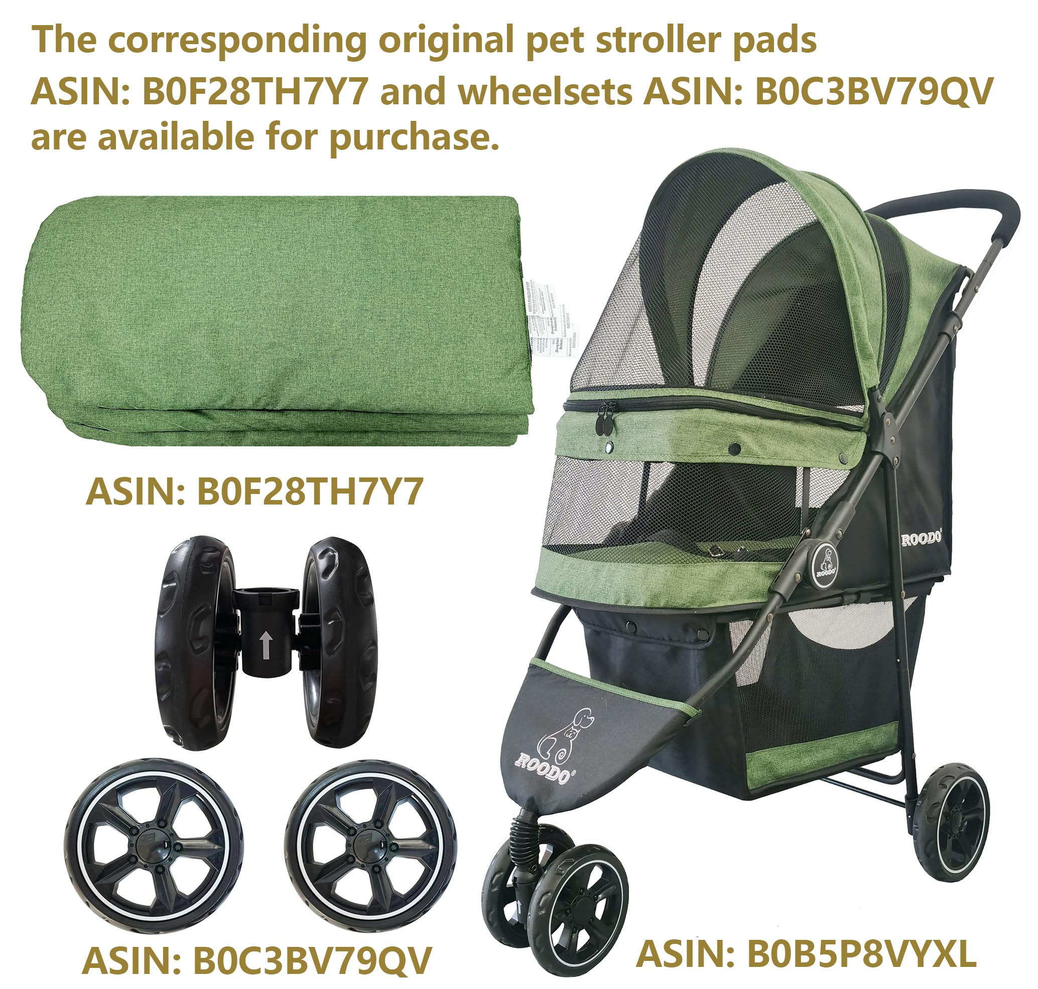 ROODO 3 Wheel Dog Pet Cat Stroller Best Lightweight Foldable Compact Portable Jogger All Terrain Travel Pet Gear Puppy Kitty Stroller for up to 30lbs Medium Small Dogs and Cats(Light Khaki)