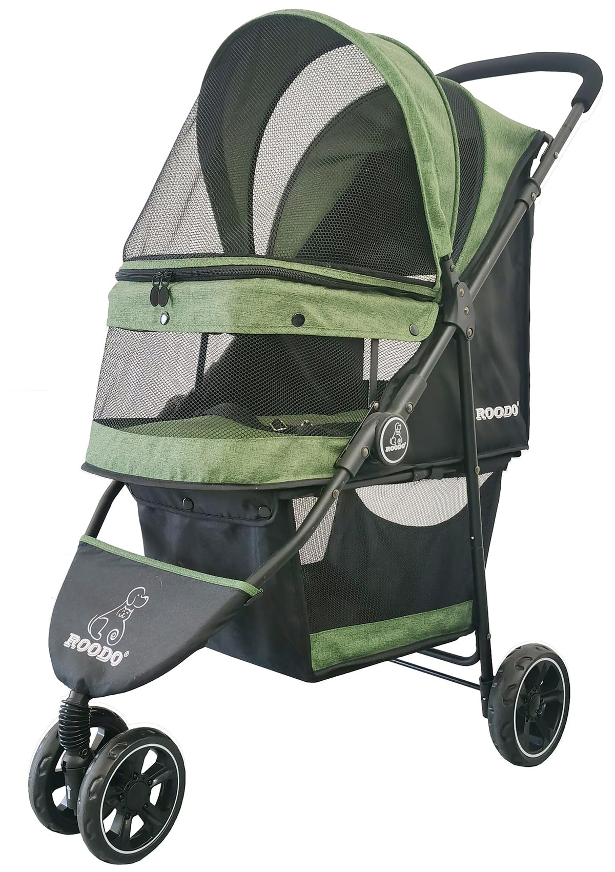 ROODO 3 Wheel Dog Pet Cat Stroller Best Lightweight Foldable Compact Portable Jogger All Terrain Travel Pet Gear Puppy Kitty Stroller for up to 30lbs Medium Small Dogs and Cats(Light Khaki)