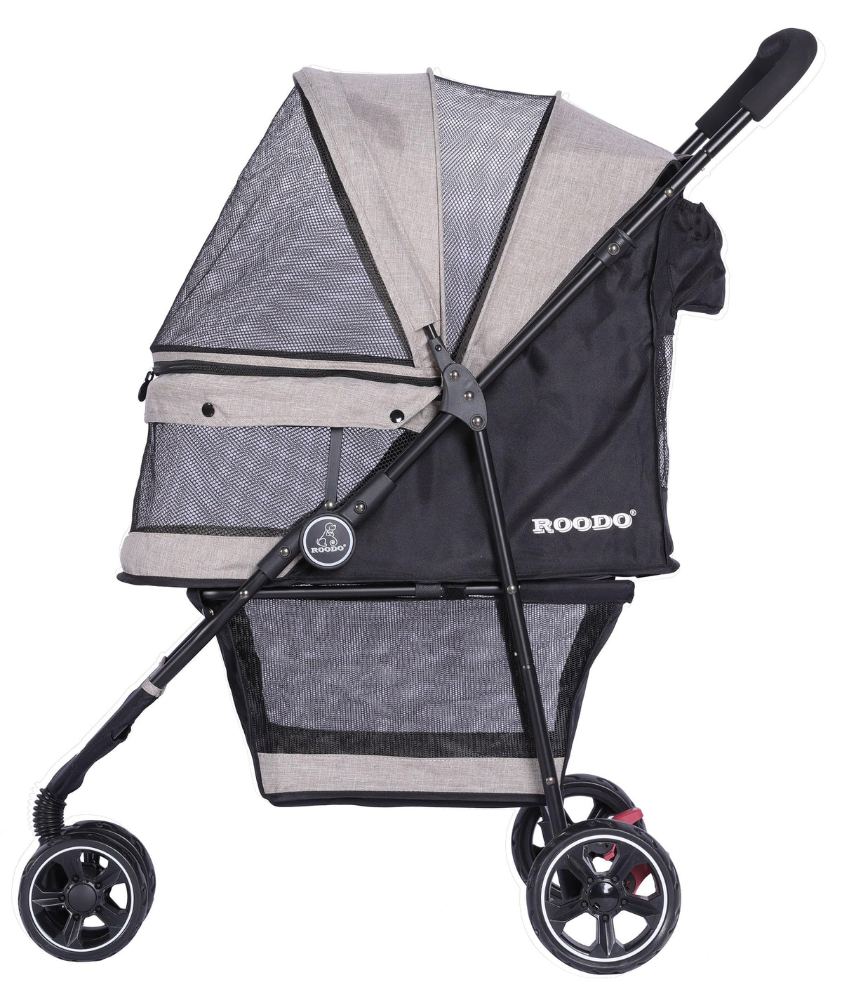 ROODO 3 Wheel Dog Pet Cat Stroller Best Lightweight Foldable Compact Portable Jogger All Terrain Travel Pet Gear Puppy Kitty Stroller for up to 30lbs Medium Small Dogs and Cats(Light Khaki)