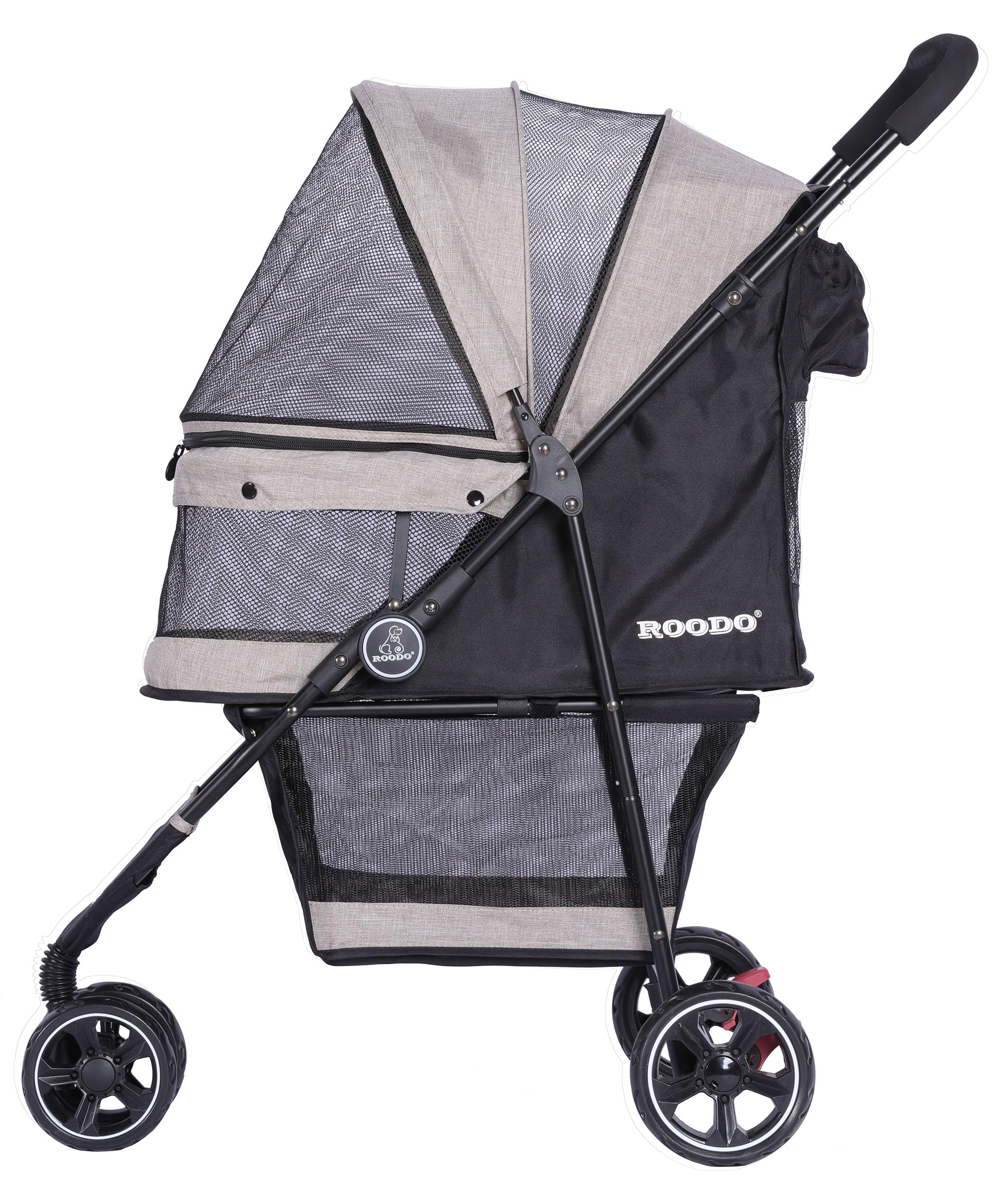 ROODO 3 Wheel Dog Pet Cat Stroller Best Lightweight Foldable Compact Portable Jogger All Terrain Travel Pet Gear Puppy Kitty Stroller for up to 30lbs Medium Small Dogs and Cats(Light Khaki)
