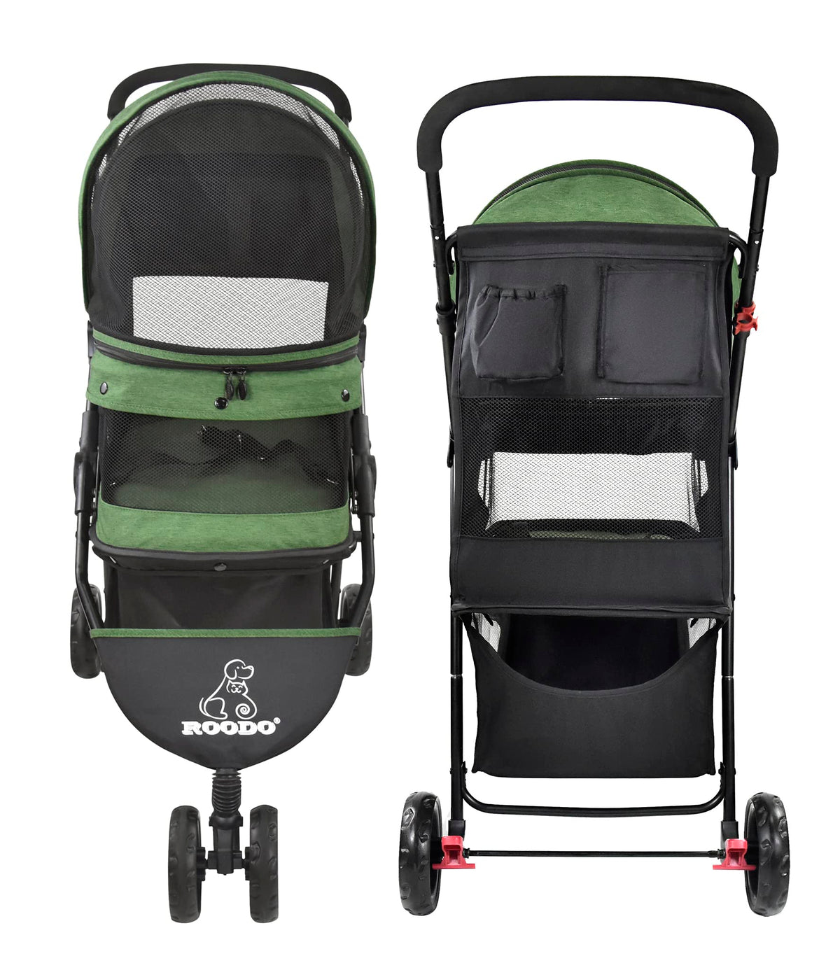 ROODO 3 Wheel Dog Pet Cat Stroller Best Lightweight Foldable Compact Portable Jogger All Terrain Travel Pet Gear Puppy Kitty Stroller for up to 30lbs Medium Small Dogs and Cats(Light Khaki)