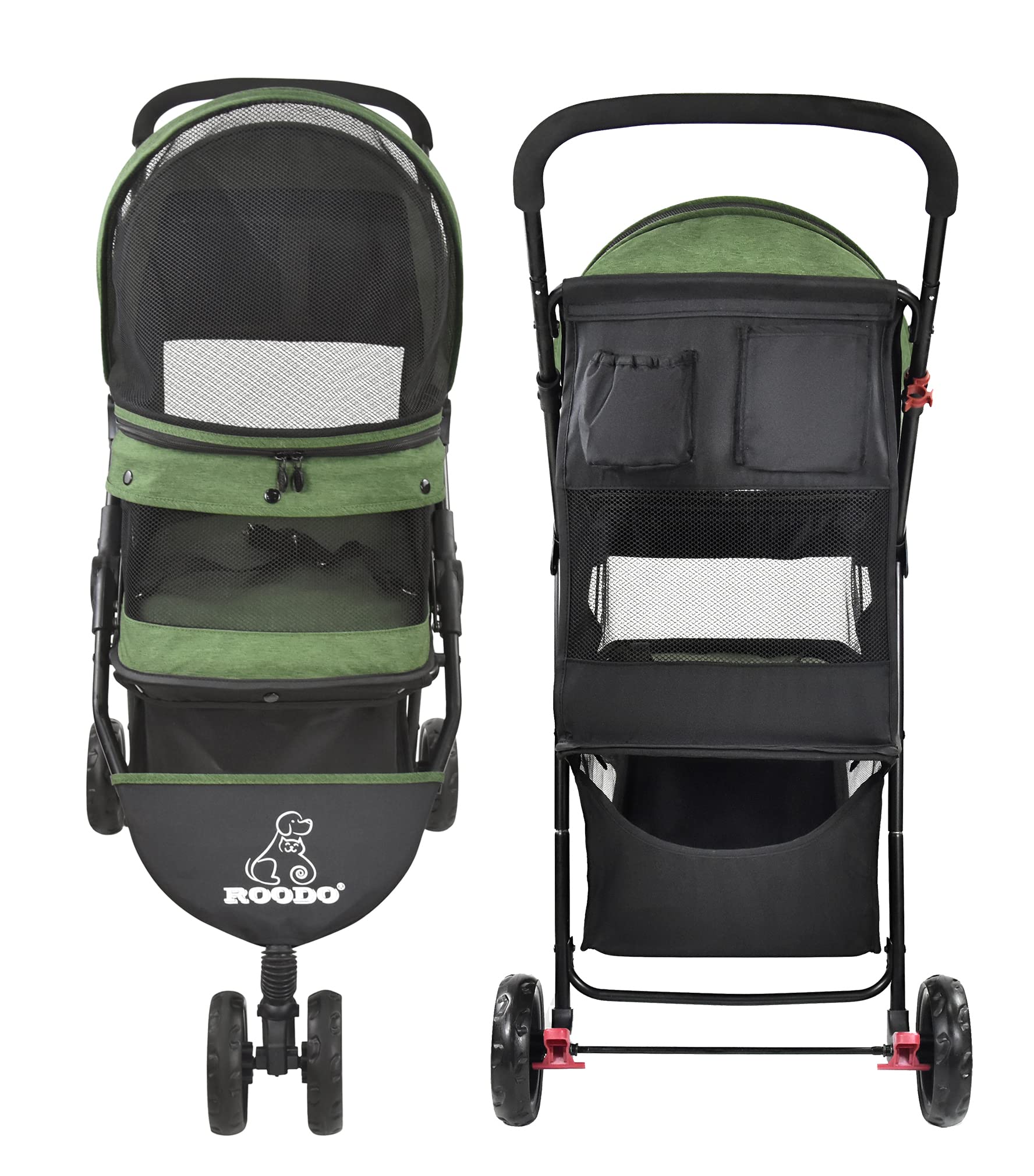 ROODO 3 Wheel Dog Pet Cat Stroller Best Lightweight Foldable Compact Portable Jogger All Terrain Travel Pet Gear Puppy Kitty Stroller for up to 30lbs Medium Small Dogs and Cats(Light Khaki)
