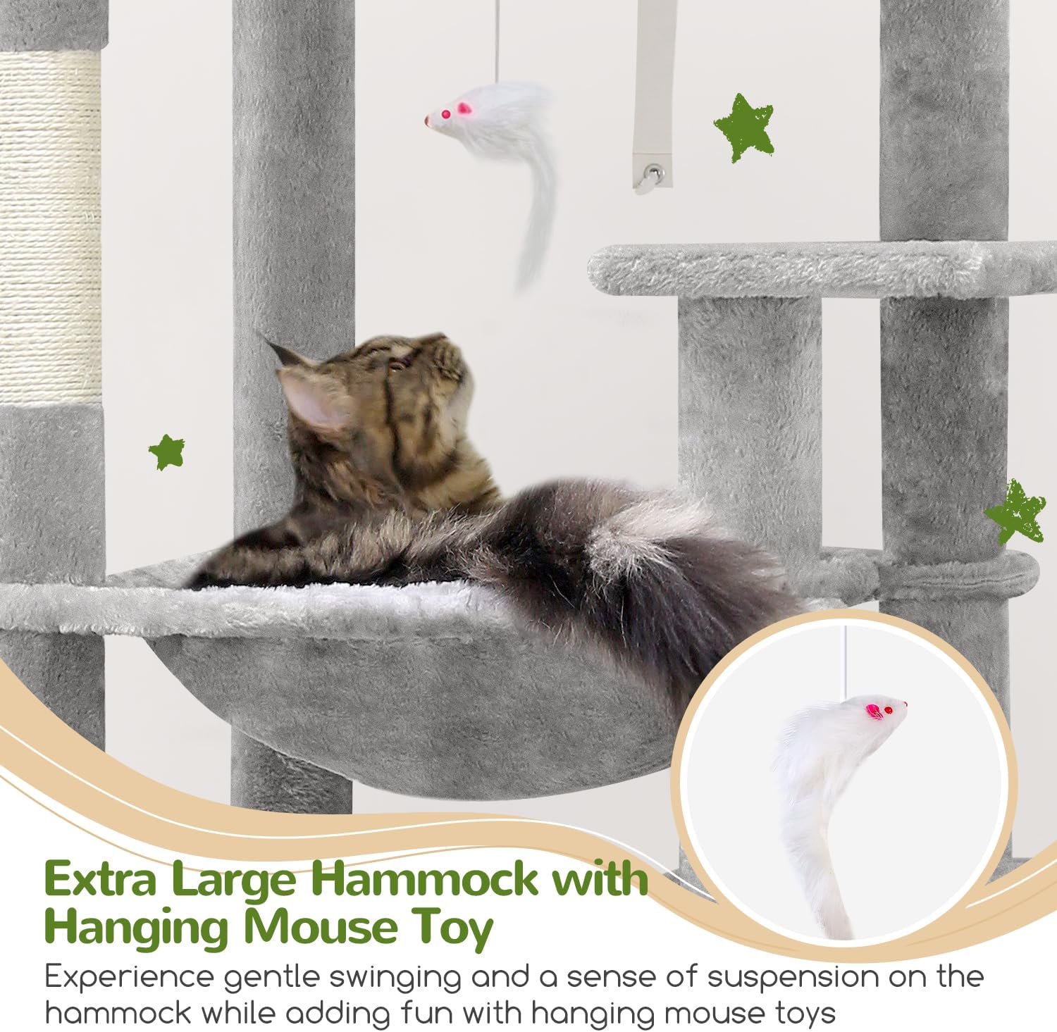 Heavy Duty Cat Tree, 70 inch Sturdy Cat Tree for Indoor Cats Extra Large Cat Tower with Scratching Post, Hammock, Cat Condo for Adult Cats Kittens, F70 Pro, Light Grey