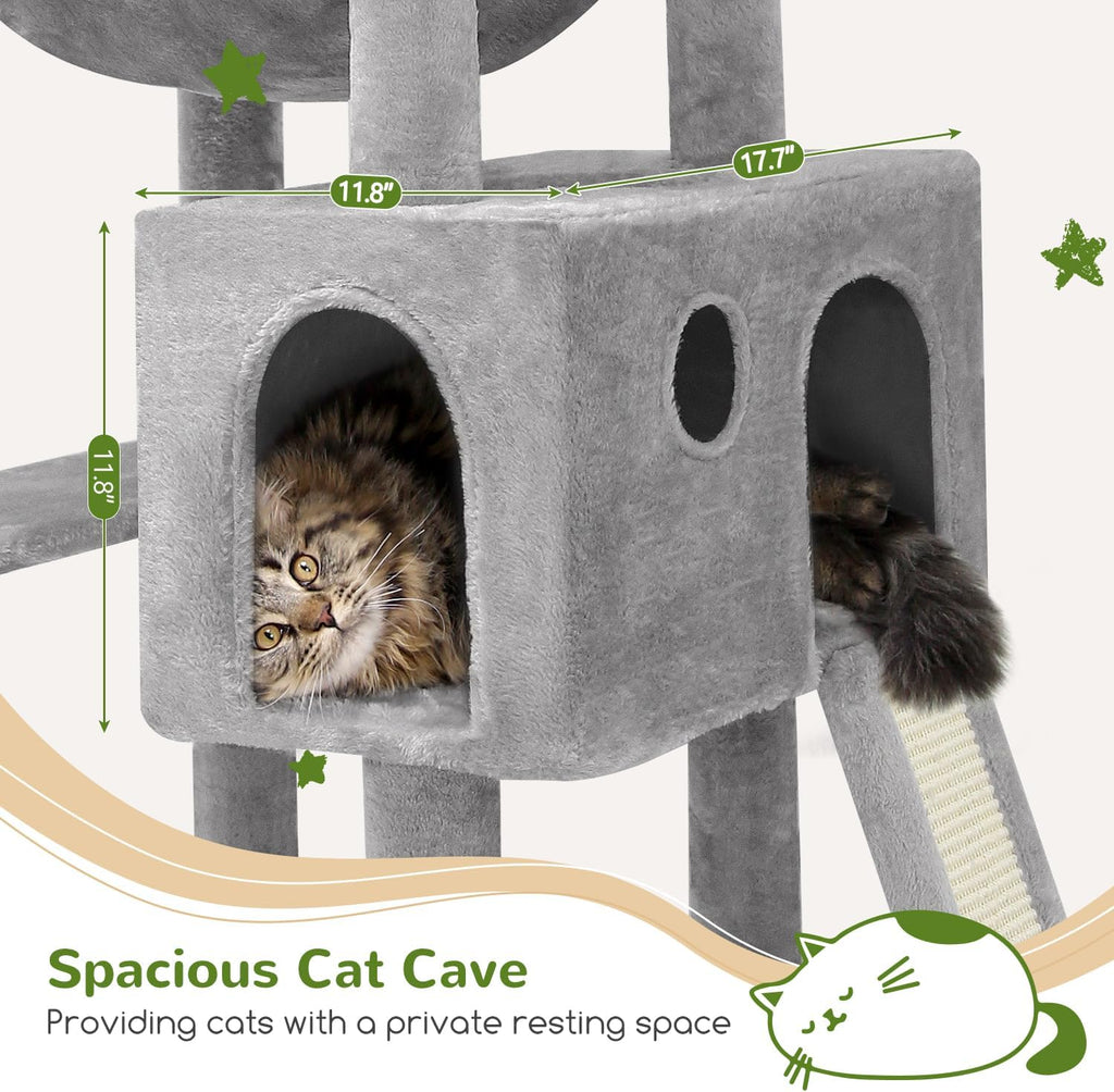 Heavy Duty Cat Tree, 70 inch Sturdy Cat Tree for Indoor Cats Extra Large Cat Tower with Scratching Post, Hammock, Cat Condo for Adult Cats Kittens, F70 Pro, Light Grey