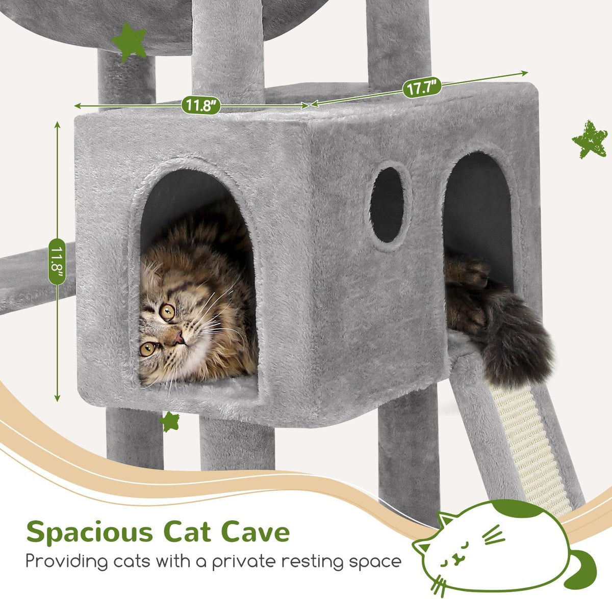 Heavy Duty Cat Tree, 70 inch Sturdy Cat Tree for Indoor Cats Extra Large Cat Tower with Scratching Post, Hammock, Cat Condo for Adult Cats Kittens, F70 Pro, Light Grey