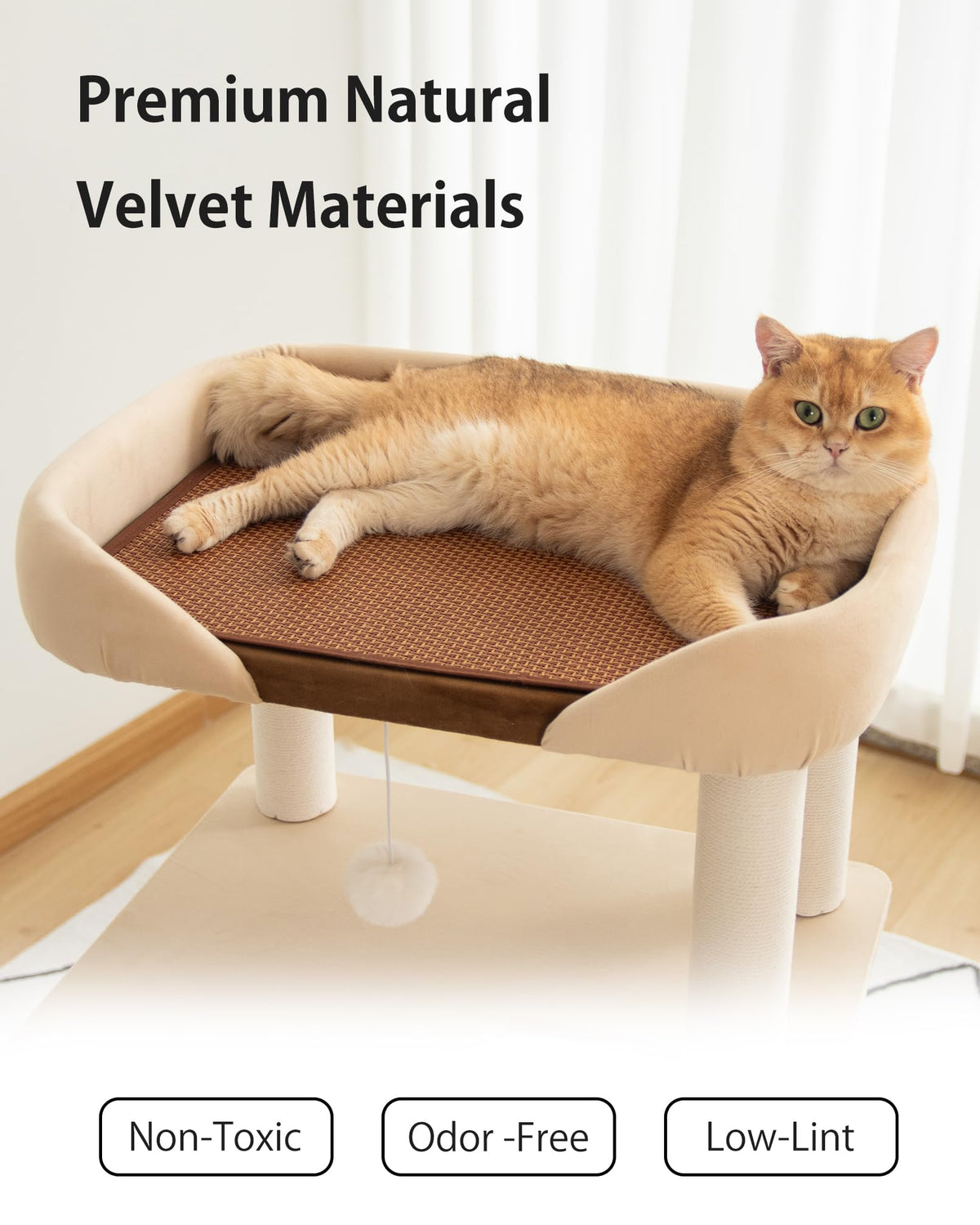 Cat Tree Tower Wooden 37.4''(95 cm), Large Cat Tree with Jump Platform &amp; Play Ball for Indoor Cats, Ideal Cat's Climbing Frame &amp; Playhouse (Linen Fabric Light Grey)