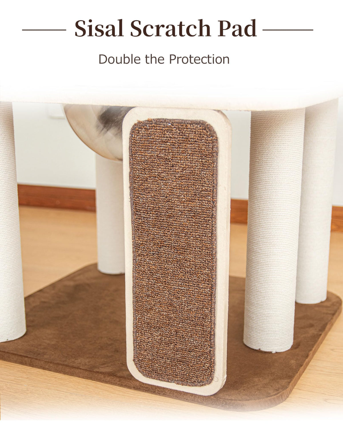 Cat Tree Tower Wooden 37.4''(95 cm), Large Cat Tree with Jump Platform &amp; Play Ball for Indoor Cats, Ideal Cat's Climbing Frame &amp; Playhouse (Linen Fabric Light Grey)