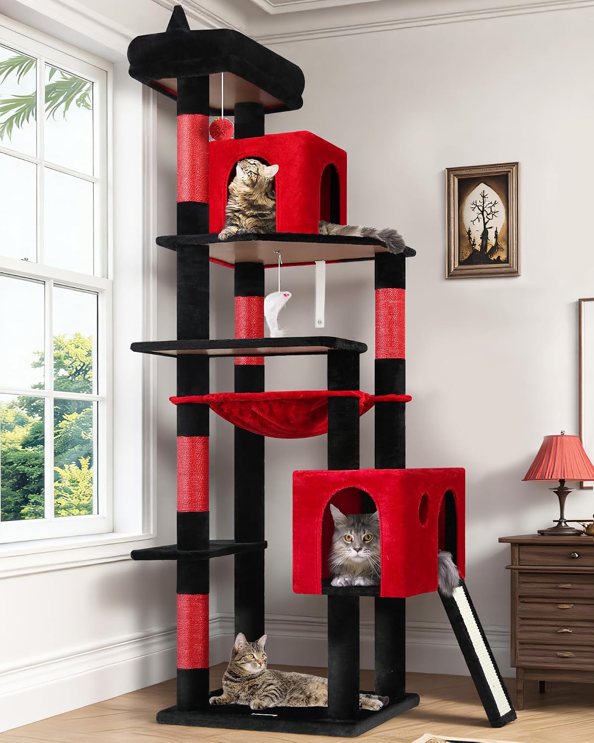 Heavy Duty Cat Tree, 70 inch Sturdy Cat Tree for Indoor Cats Extra Large Cat Tower with Scratching Post, Hammock, Cat Condo for Adult Cats Kittens, F70 Pro, Light Grey