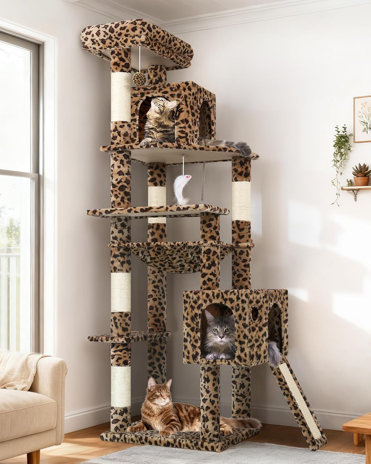 Heavy Duty Cat Tree, 70 inch Sturdy Cat Tree for Indoor Cats Extra Large Cat Tower with Scratching Post, Hammock, Cat Condo for Adult Cats Kittens, F70 Pro, Light Grey