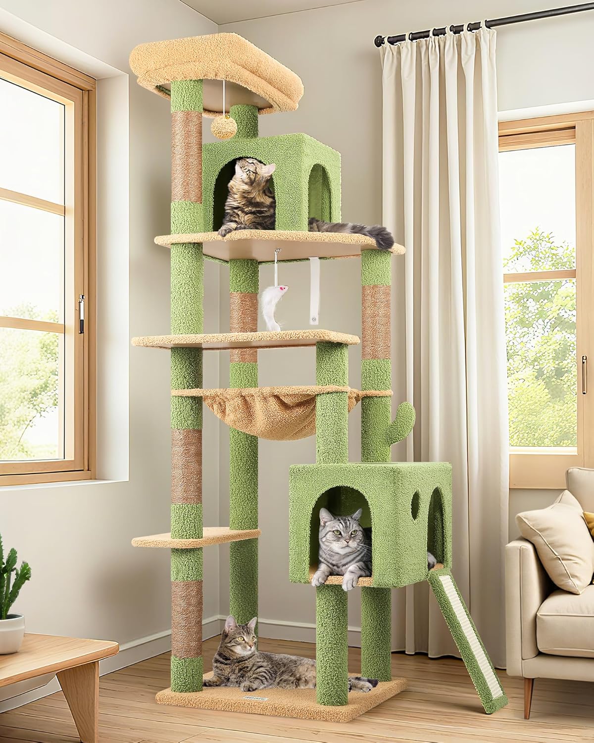 Heavy Duty Cat Tree, 70 inch Sturdy Cat Tree for Indoor Cats Extra Large Cat Tower with Scratching Post, Hammock, Cat Condo for Adult Cats Kittens, F70 Pro, Light Grey
