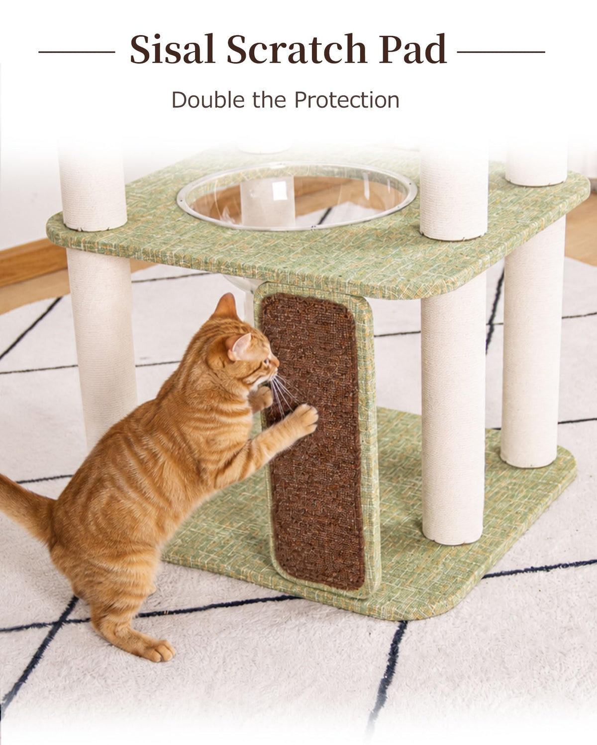 Cat Tree Tower Wooden 37.4''(95 cm), Large Cat Tree with Jump Platform &amp; Play Ball for Indoor Cats, Ideal Cat's Climbing Frame &amp; Playhouse (Linen Fabric Light Grey)
