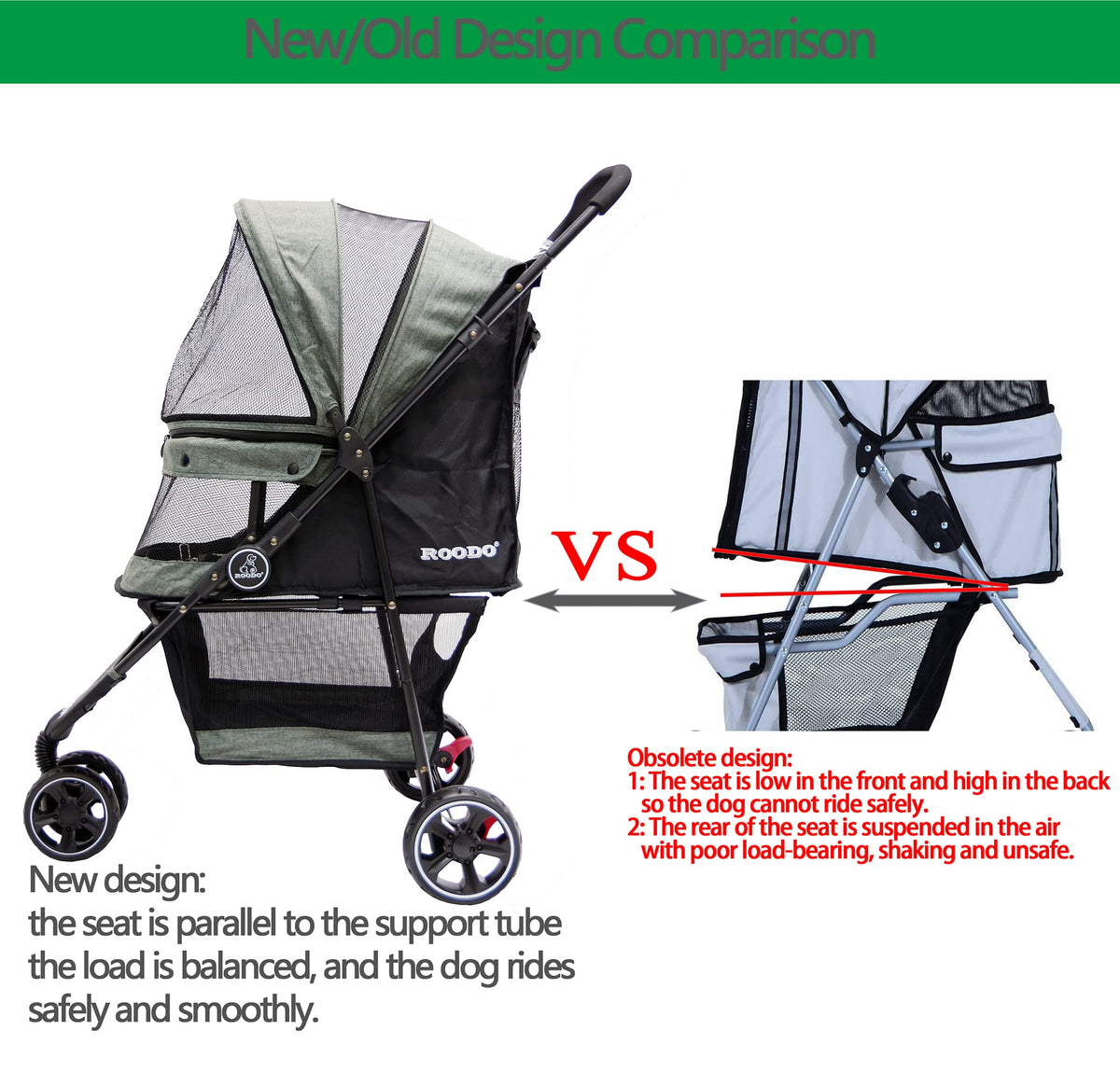 ROODO 3 Wheel Dog Pet Cat Stroller Best Lightweight Foldable Compact Portable Jogger All Terrain Travel Pet Gear Puppy Kitty Stroller for up to 30lbs Medium Small Dogs and Cats(Light Khaki)