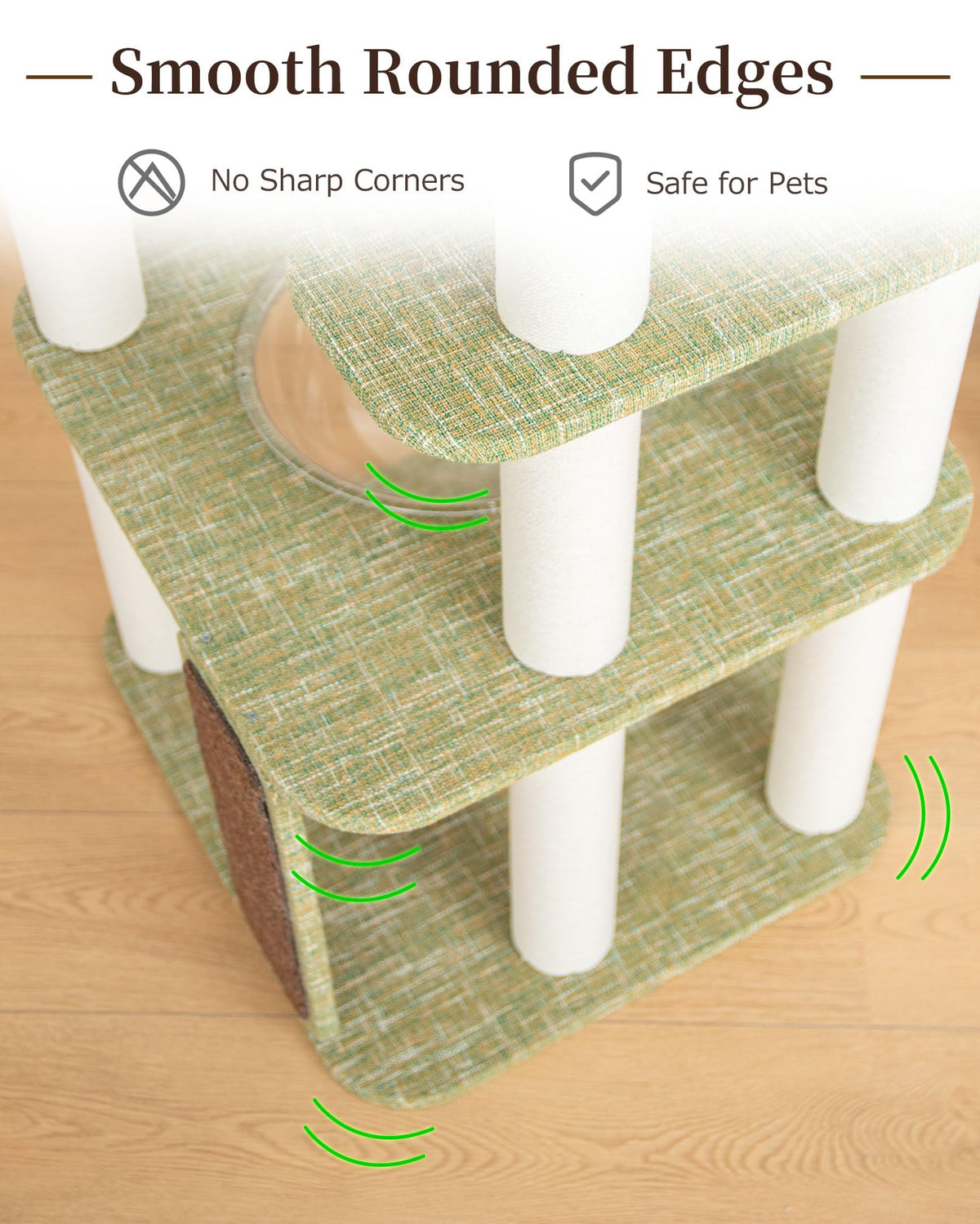 Cat Tree Tower Wooden 37.4''(95 cm), Large Cat Tree with Jump Platform &amp; Play Ball for Indoor Cats, Ideal Cat's Climbing Frame &amp; Playhouse (Linen Fabric Light Grey)