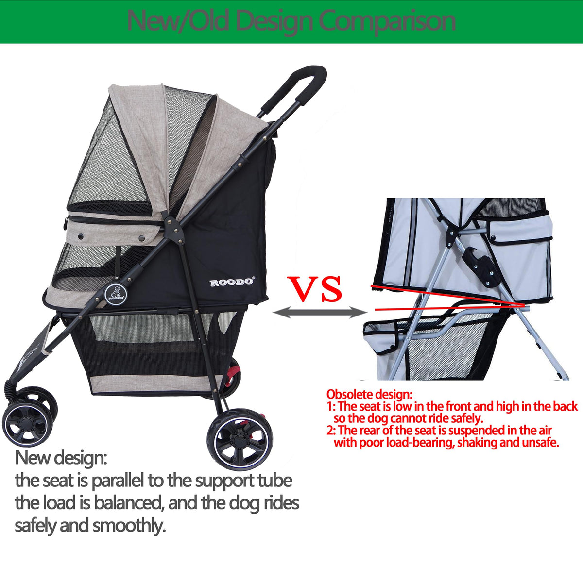 ROODO 3 Wheel Dog Pet Cat Stroller Best Lightweight Foldable Compact Portable Jogger All Terrain Travel Pet Gear Puppy Kitty Stroller for up to 30lbs Medium Small Dogs and Cats(Light Khaki)