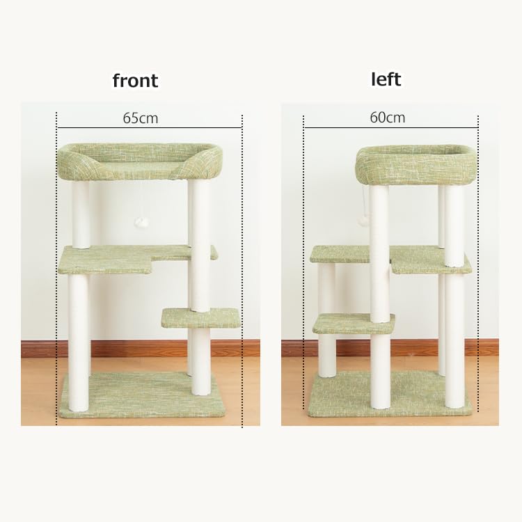 Cat Tree Tower Wooden 37.4''(95 cm), Large Cat Tree with Jump Platform &amp; Play Ball for Indoor Cats, Ideal Cat's Climbing Frame &amp; Playhouse (Linen Fabric Light Grey)