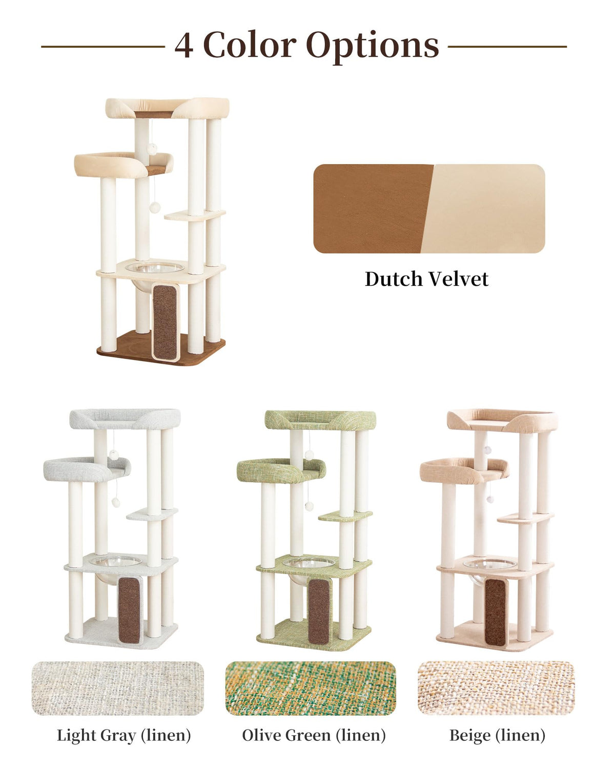 Cat Tree Tower Wooden 37.4''(95 cm), Large Cat Tree with Jump Platform &amp; Play Ball for Indoor Cats, Ideal Cat's Climbing Frame &amp; Playhouse (Linen Fabric Light Grey)