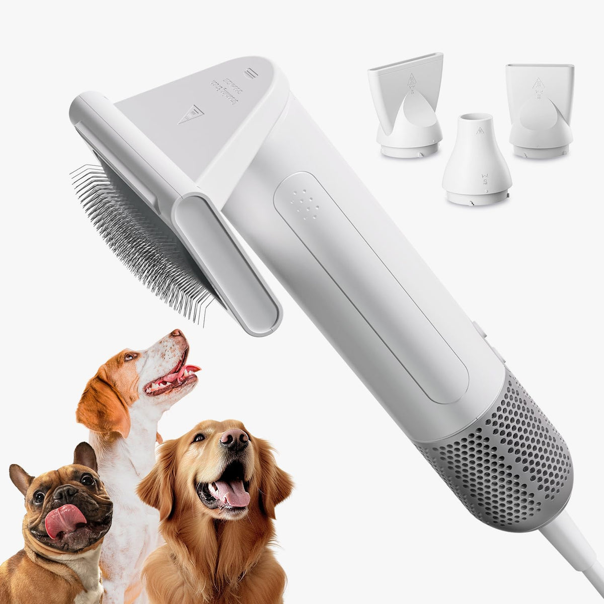 2 in 1 Grooming Kit for Pet-Dog Hair Dryer &amp; Professional Grooming Brush for Frizzy Dog Hair Styling-1.21lb Lightweight Handhold Portable High Velocity Force Blower+4 Replacement Nozzle at Home Travel