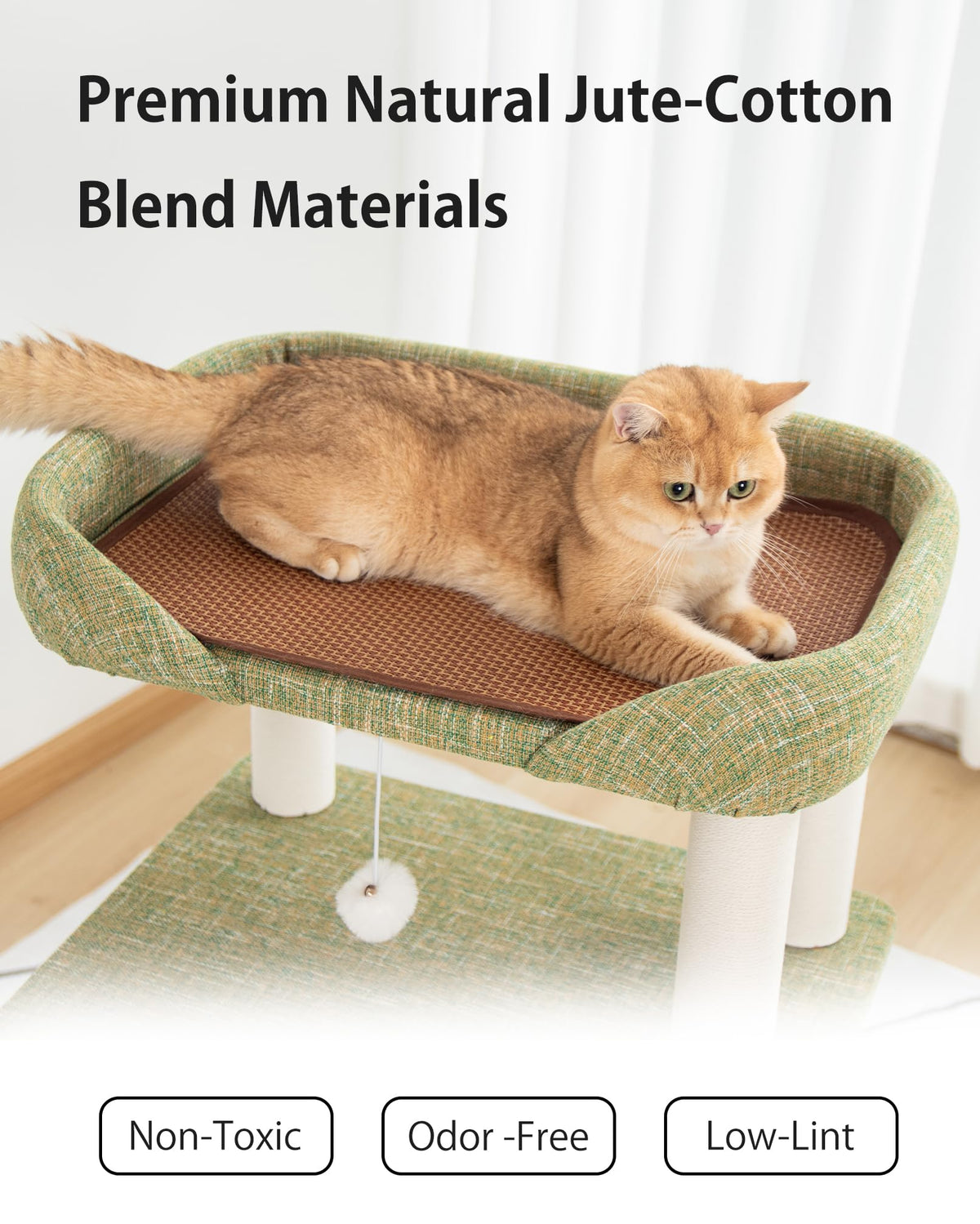 Cat Tree Tower Wooden 37.4''(95 cm), Large Cat Tree with Jump Platform &amp; Play Ball for Indoor Cats, Ideal Cat's Climbing Frame &amp; Playhouse (Linen Fabric Light Grey)