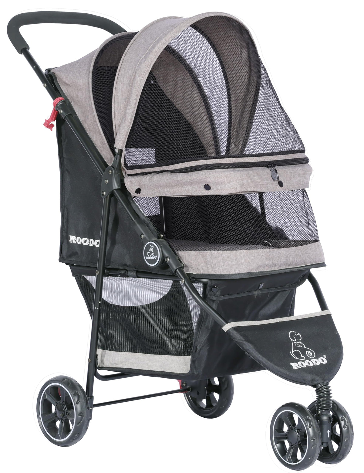 ROODO 3 Wheel Dog Pet Cat Stroller Best Lightweight Foldable Compact Portable Jogger All Terrain Travel Pet Gear Puppy Kitty Stroller for up to 30lbs Medium Small Dogs and Cats(Light Khaki)