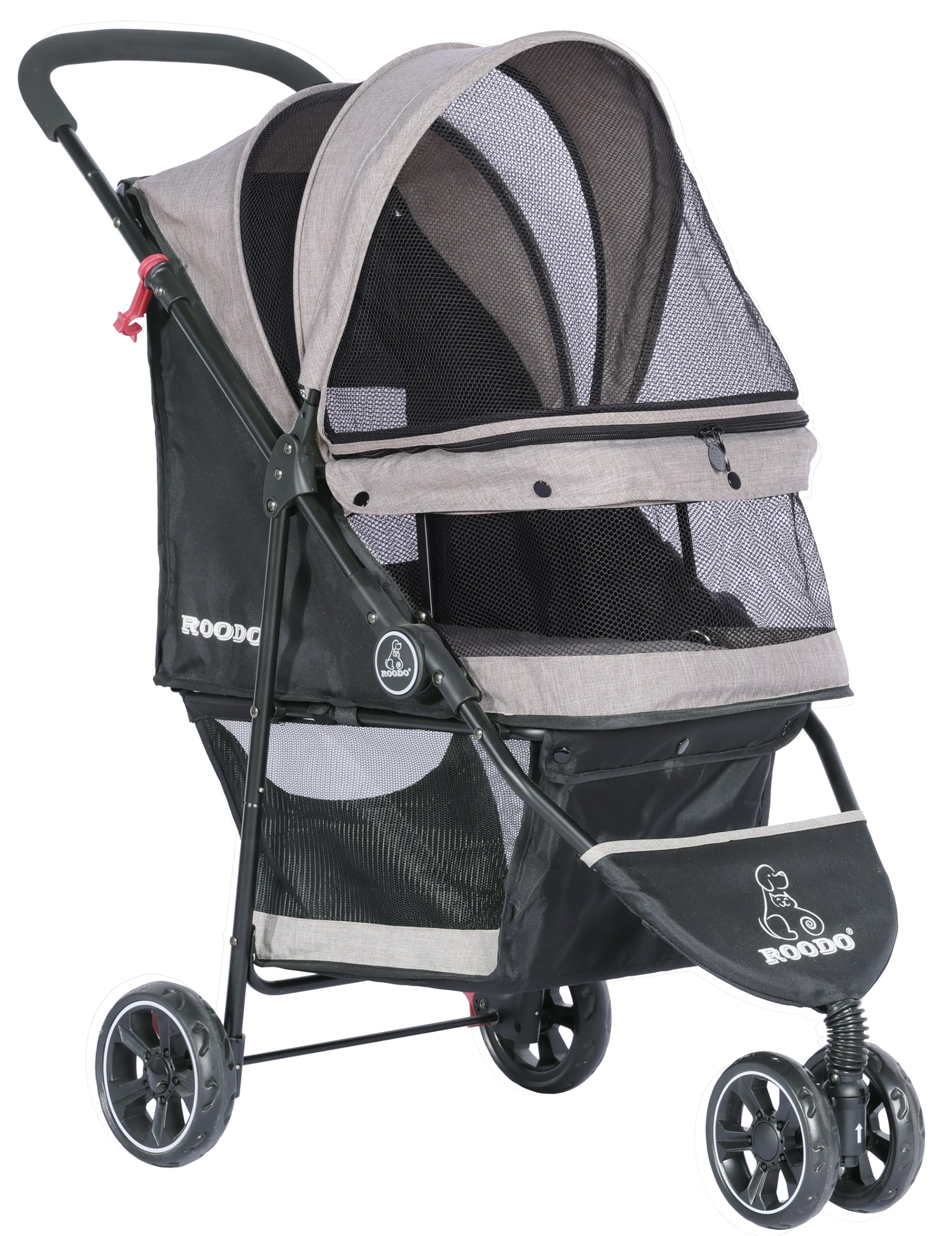 ROODO 3 Wheel Dog Pet Cat Stroller Best Lightweight Foldable Compact Portable Jogger All Terrain Travel Pet Gear Puppy Kitty Stroller for up to 30lbs Medium Small Dogs and Cats(Light Khaki)