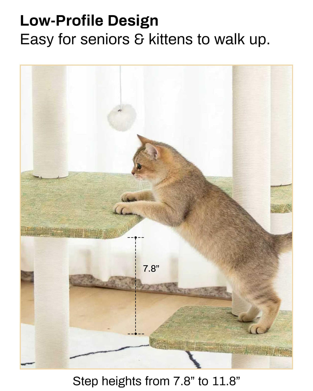 Cat Tree Tower Wooden 37.4''(95 cm), Large Cat Tree with Jump Platform &amp; Play Ball for Indoor Cats, Ideal Cat's Climbing Frame &amp; Playhouse (Linen Fabric Light Grey)