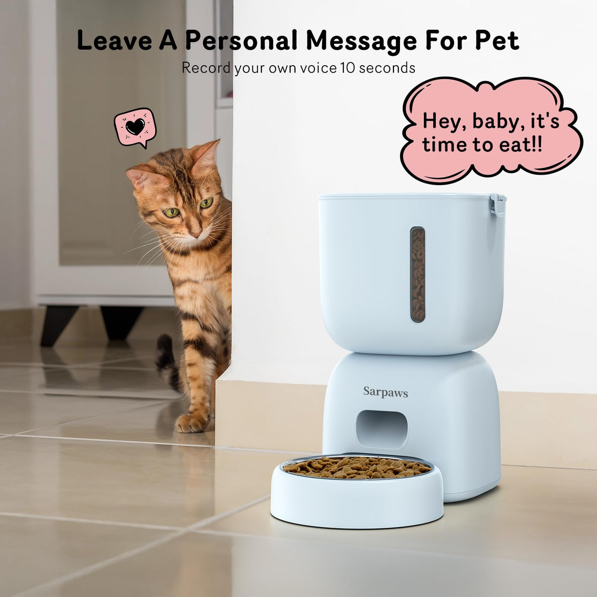 Automatic Cat Feeder and Water Dispenser FW1, Wire or Battery Cat Food Dispenser Timer Pet Feeder - Locking Lid, Desiccant Bag, Programmable Portion Control, 4 Daily Meals, 10s Voice Recorder