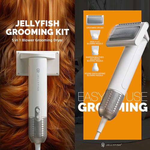 2 in 1 Grooming Kit for Pet-Dog Hair Dryer &amp; Professional Grooming Brush for Frizzy Dog Hair Styling-1.21lb Lightweight Handhold Portable High Velocity Force Blower+4 Replacement Nozzle at Home Travel