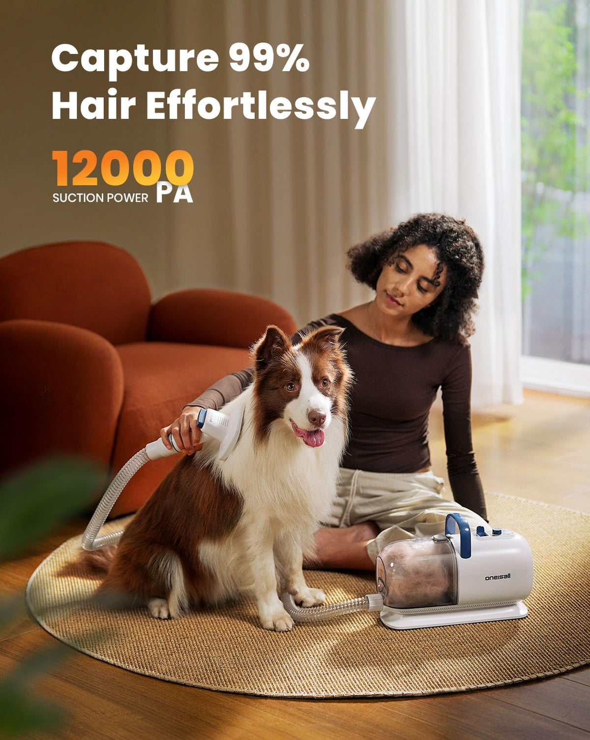 oneisall Dog Vacuum &amp; Dryer for Shedding Grooming, 8 in 1 Dog Grooming Kit with Metal Blade Pet Clippers, Adjustable Speed and Temperature Control Blower